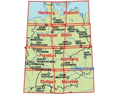 ICAO Karte Deutschland Segelflug, drei Blatt zusammengesetzt