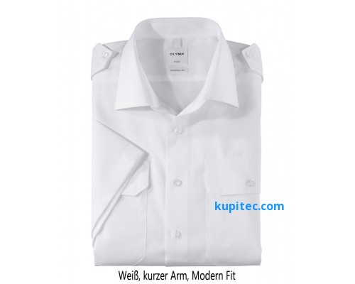 Белая рубашка Pilot - короткий рукав, талия, современный крой